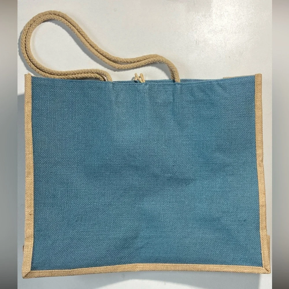 Montage Laguna Beach Resort Large Cornflower Blue Natural Jute Tote Bag Like New - Picture 9 of 16
